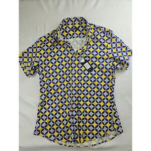 Steele NWT blue yellow white diamonds slim fit short sleeve button shirt XL